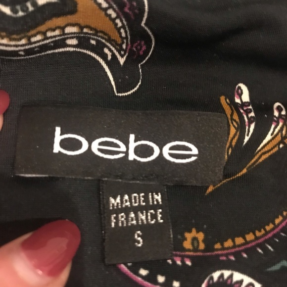 Bebe Black Paisley Multicoloured Tunic Long Sleeve Top with Neck Tie - Picture 12 of 12